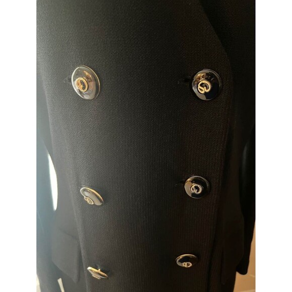 ST JOHN Collection Black Santana Knit Coat Dress Logo Buttons Pockets, Sz 12 - Picture 4 of 6